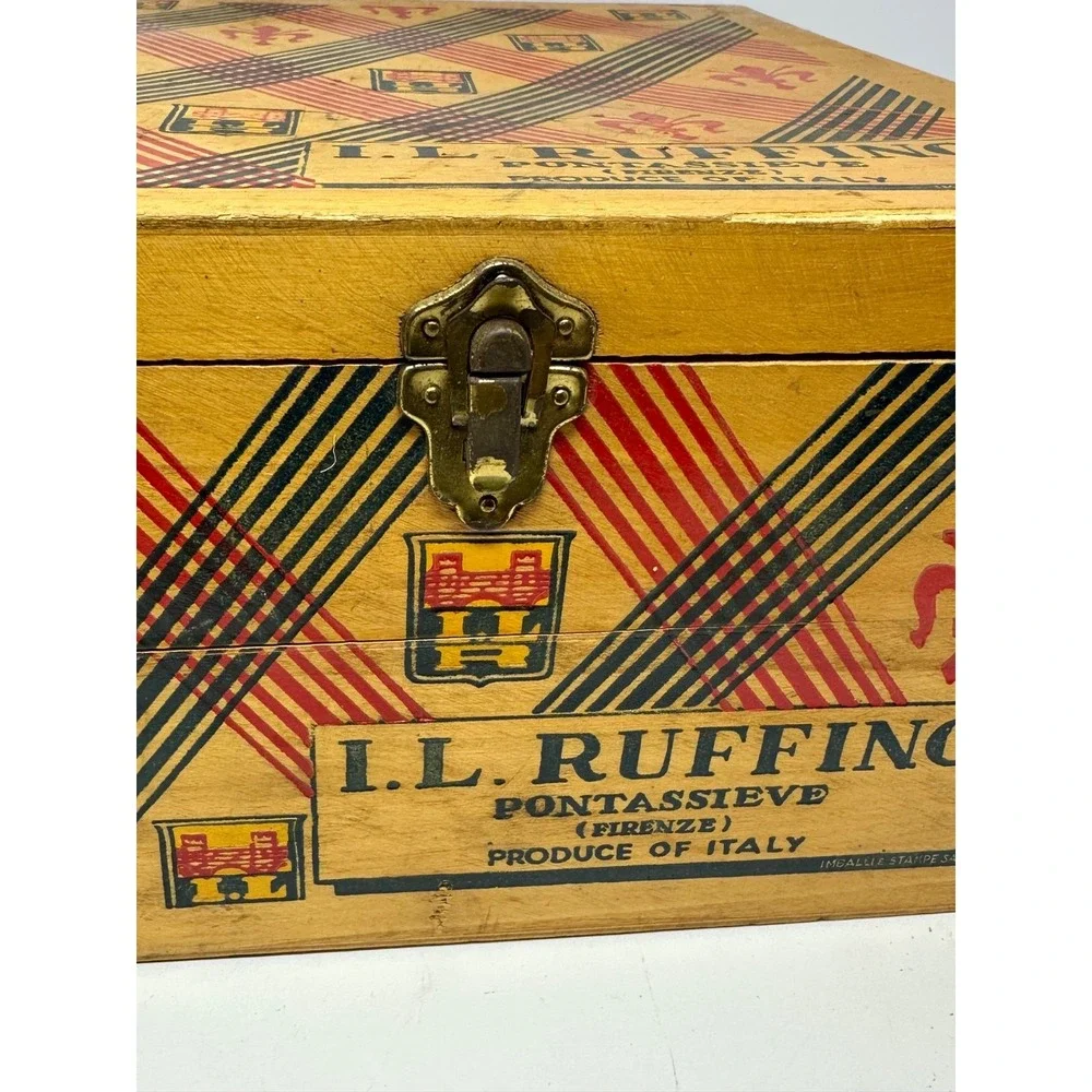Vtg I.L. Ruffino Pontassieve Italy Wine Bottle Wood Dovetail Corners Box Empty